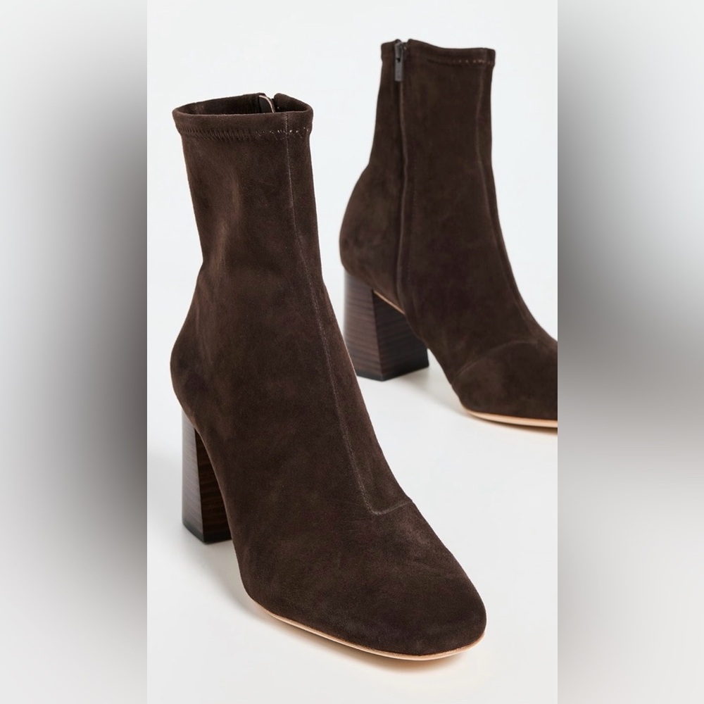 Loeffler Randall Dark Brown Suede Block Heel Ankle Boots